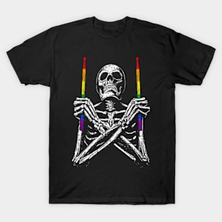 Skeleton Drummer Gay Pride LGBT-Q  Drum T-Shirt